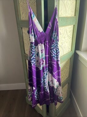 Purple silk Floral Spaghetti Strap Sundress